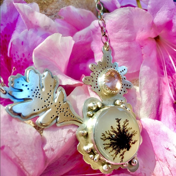 🌸PINK TOURMALINE STERLING SILVER FLOWER NECKLACE! - Picture 6 of 8